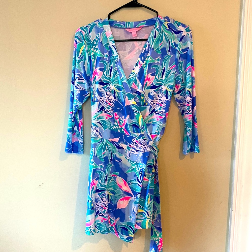 Lilly Pulitzer Karlie Wrap Romper Bennett Blue Celestial Seas S